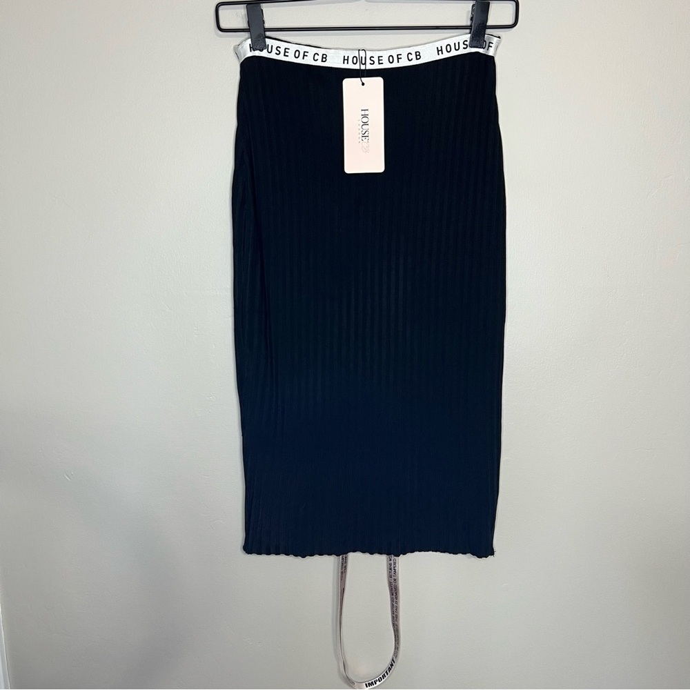 NWT House of CB Mathilde Black Ribbed Midi Skirt size medium - Picture 1 of 6